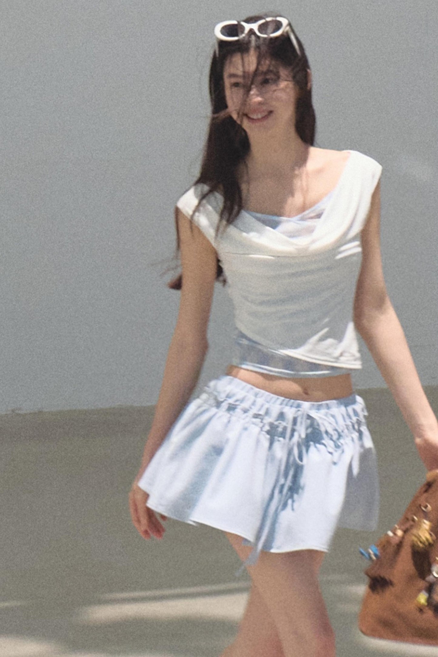 Swing Neck Check Slim Fit Crop Top