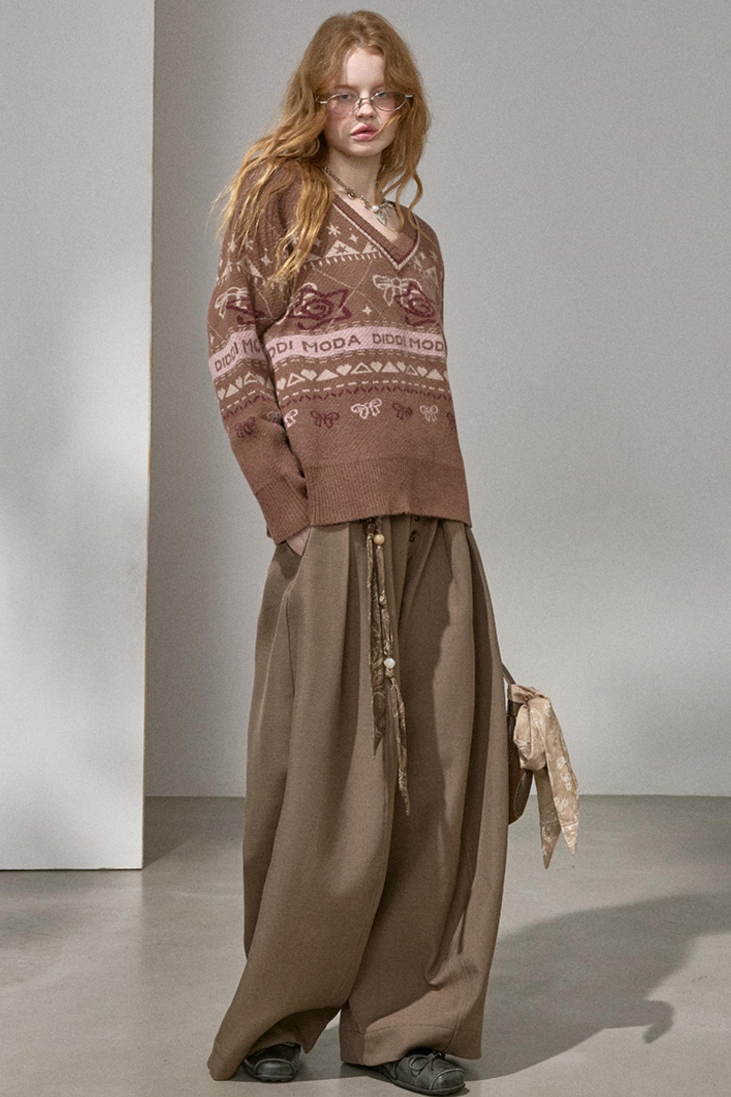 Fair Isle Bow Knit Top