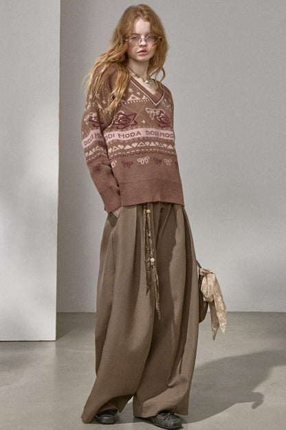 Fair Isle Bow Knit Top