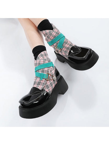 Niche Punk Style Plaid Pattern Side Zip Martin Boots