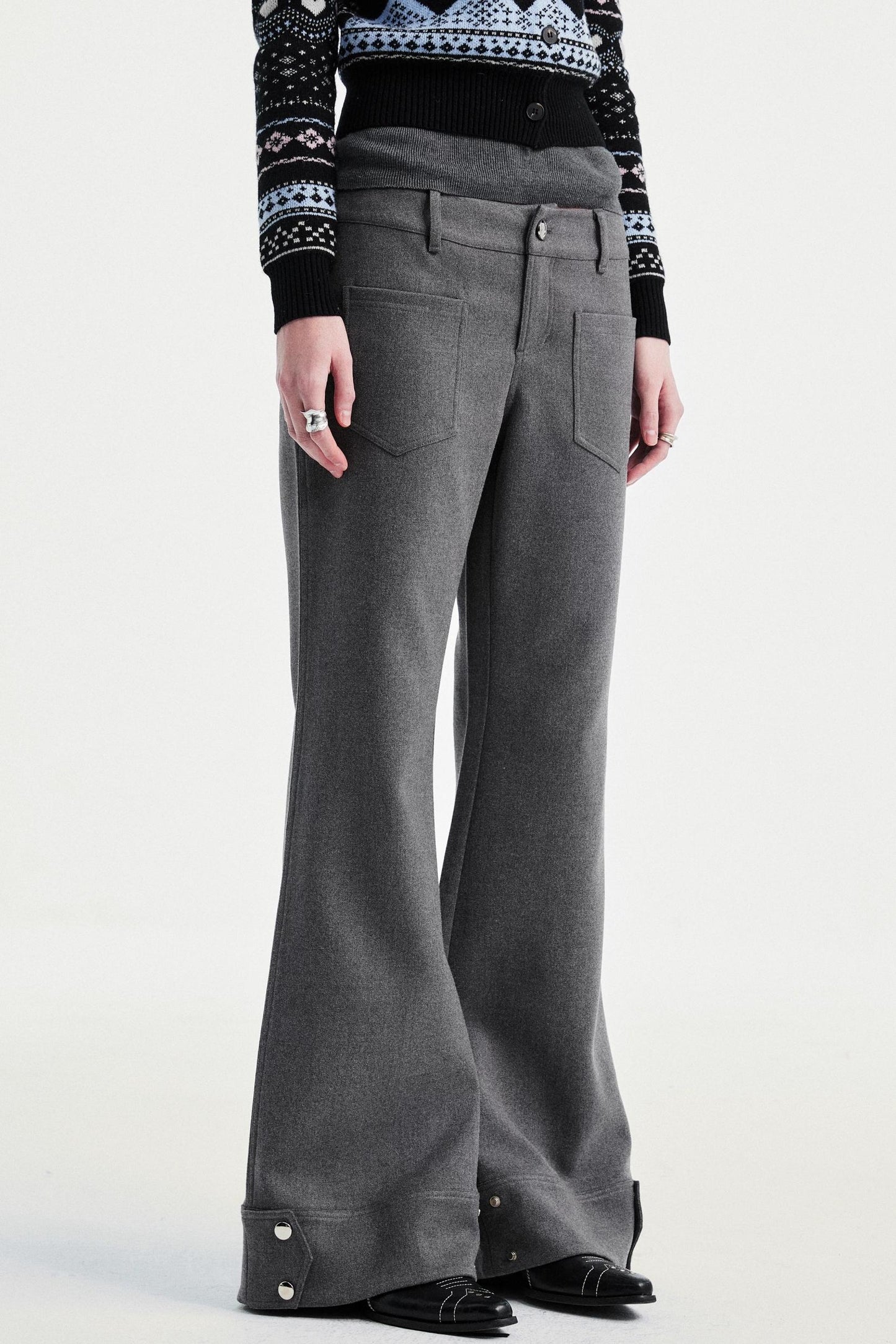 Khaki Tapered Flared Pants