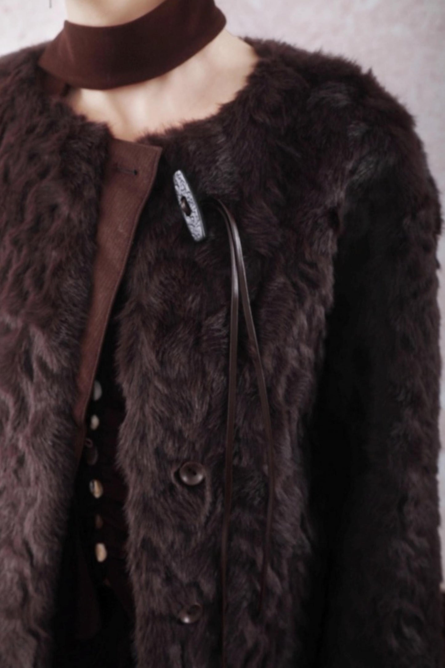 Curved Berry Brown Plush Jacket