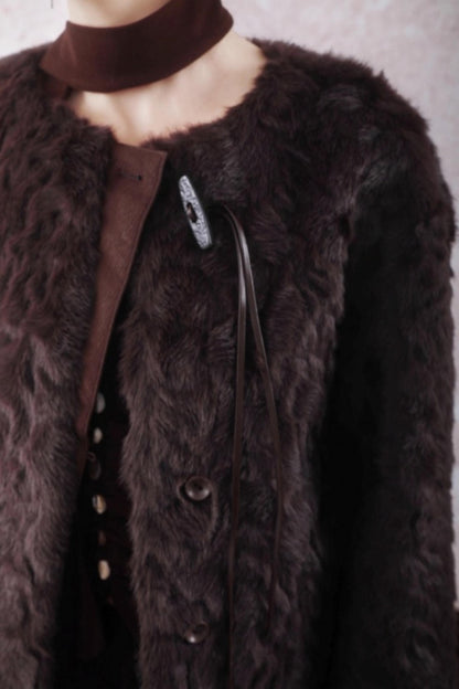 Curved Berry Brown Plush Jacket