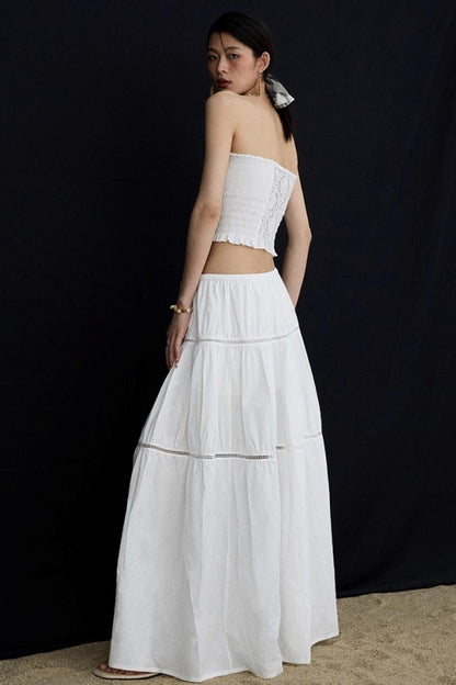 Elasticated White Long Skirt