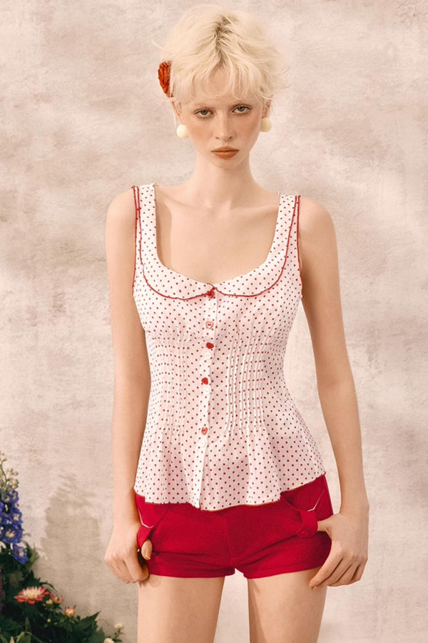 Red Polka Dot Ruffle Blouse