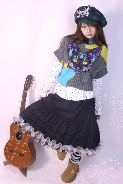 Color-Blocked Knit Sweater Top Set-Up