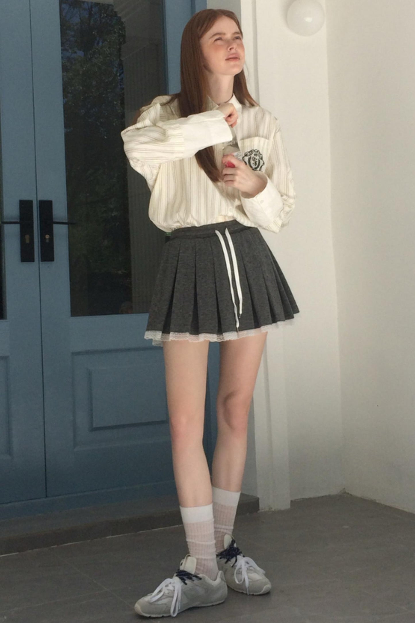 Beige Striped Embroidered Shirt