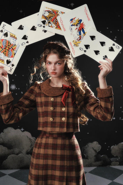 Plaid Woolen Jacket Suit Set-Up