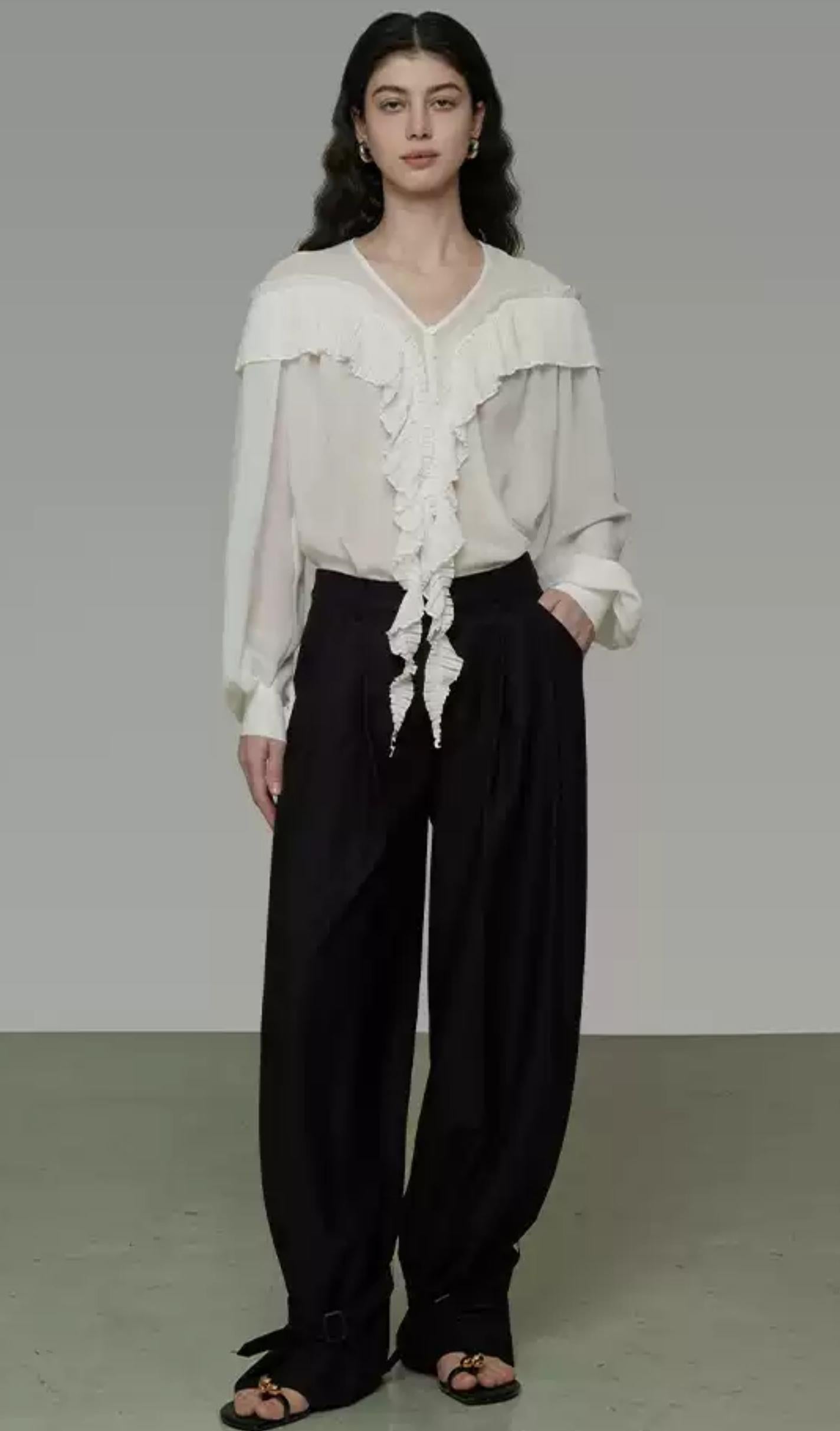 Sheer V-Neck Flutter Shirt