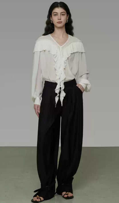 Sheer V-Neck Flutter Shirt