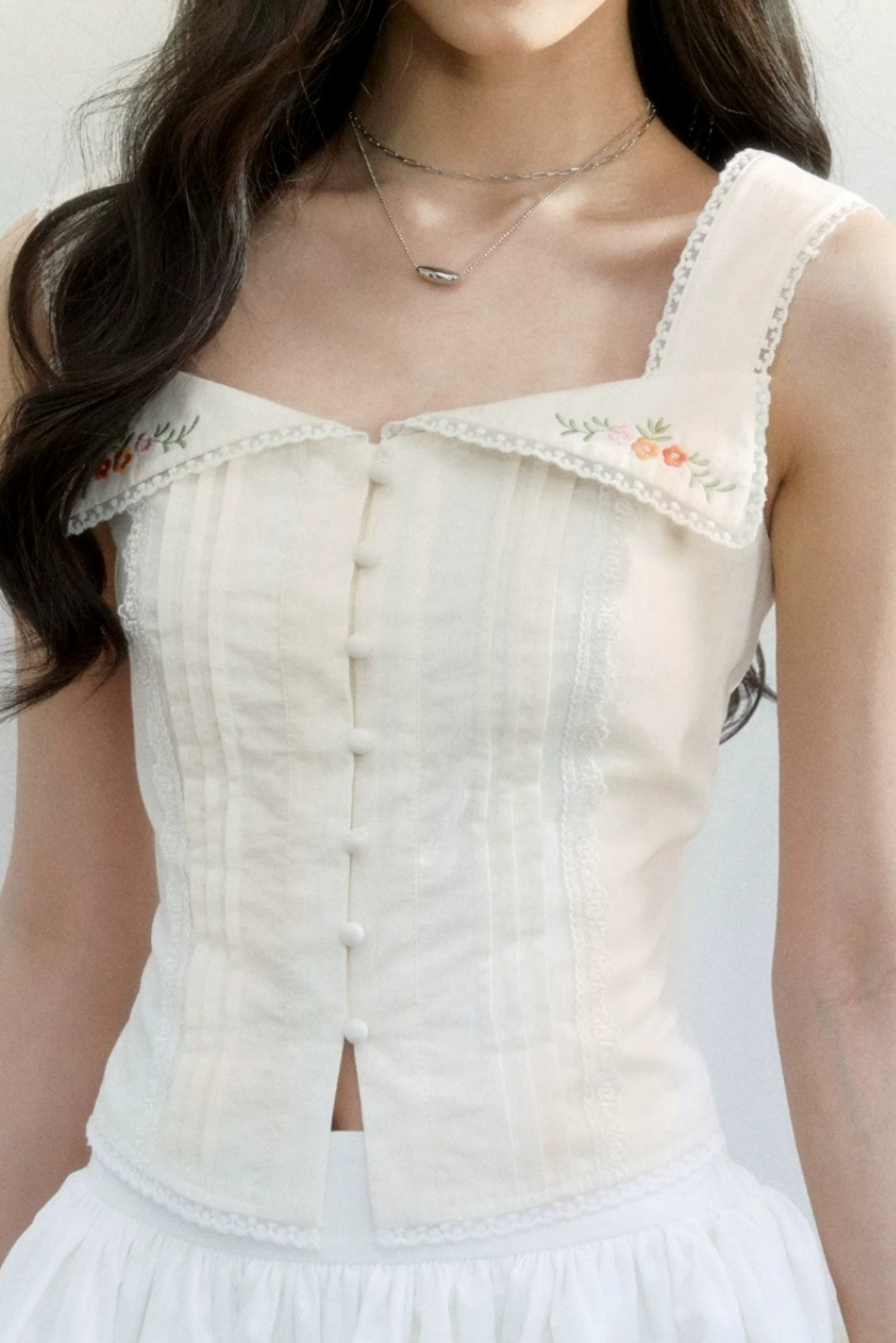 French Embroidered Square Neck Top