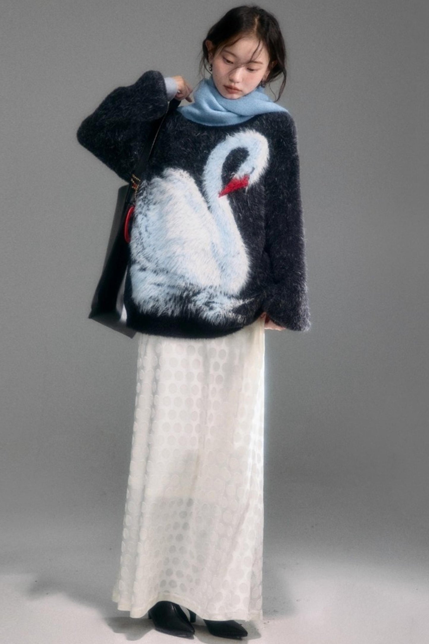 Moonlight Swan Faux Velvet Sweater