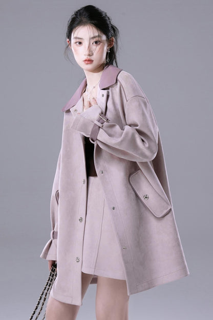 Hera Grey Suede Jacket And Skirt Set-Up