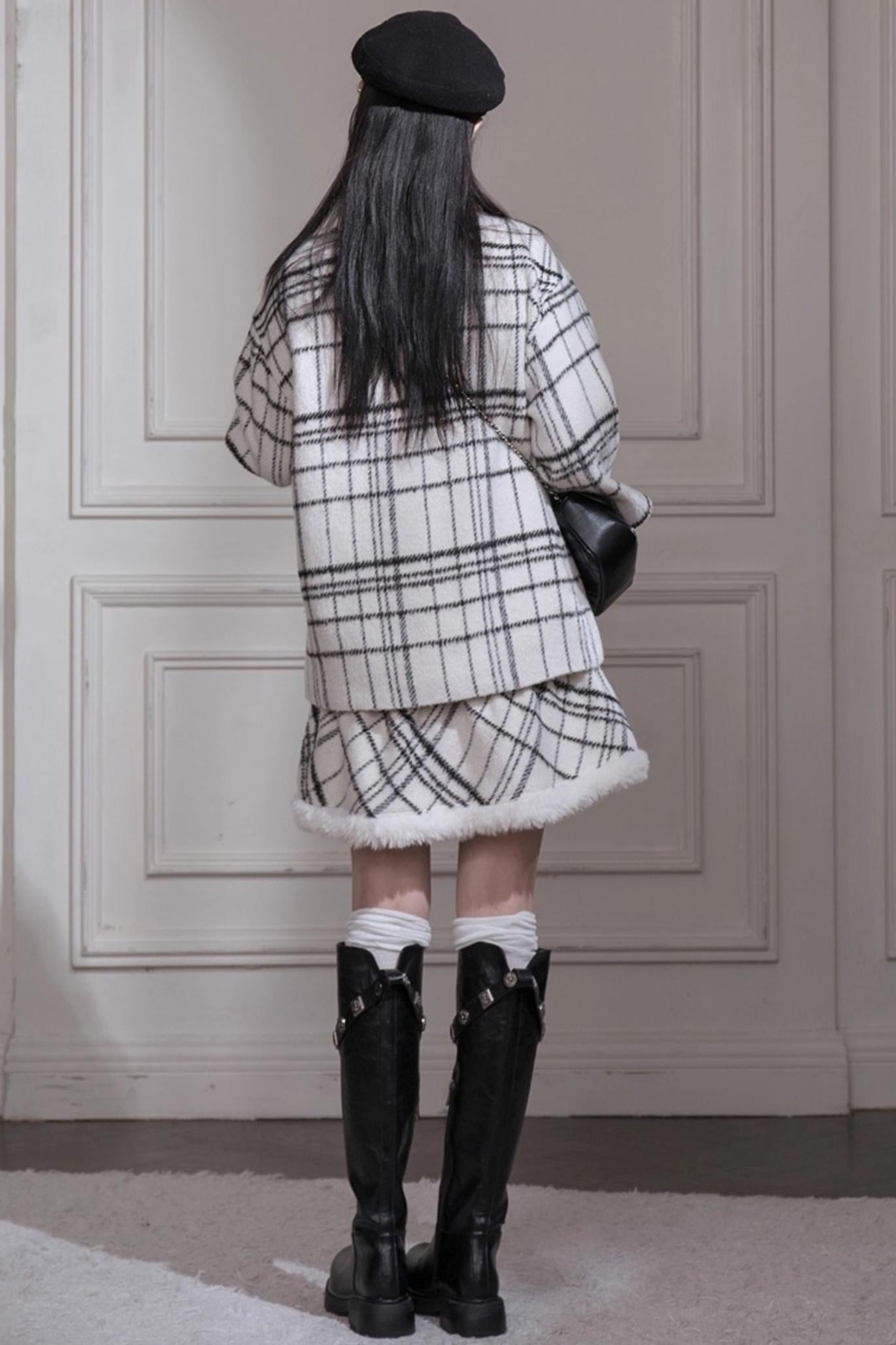 Checkered Woolen Plaid Dress Set-Up