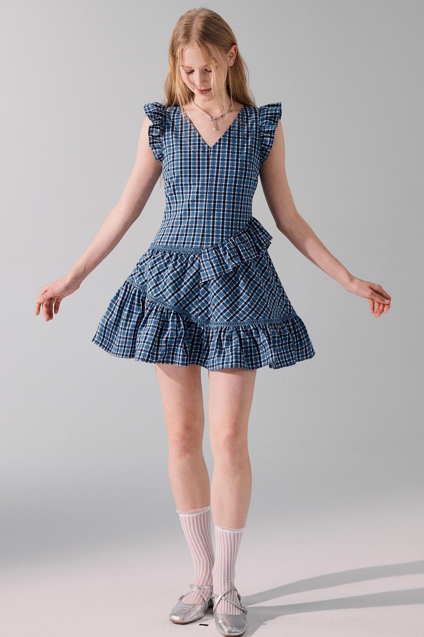 Plaid Fly Sleeve Dress