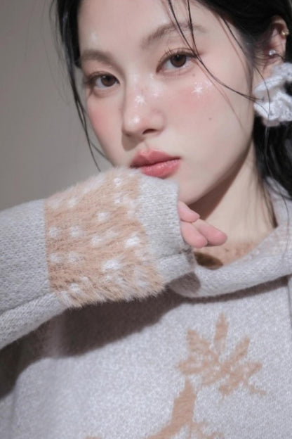 Snow Deer Faux Mink Sweater