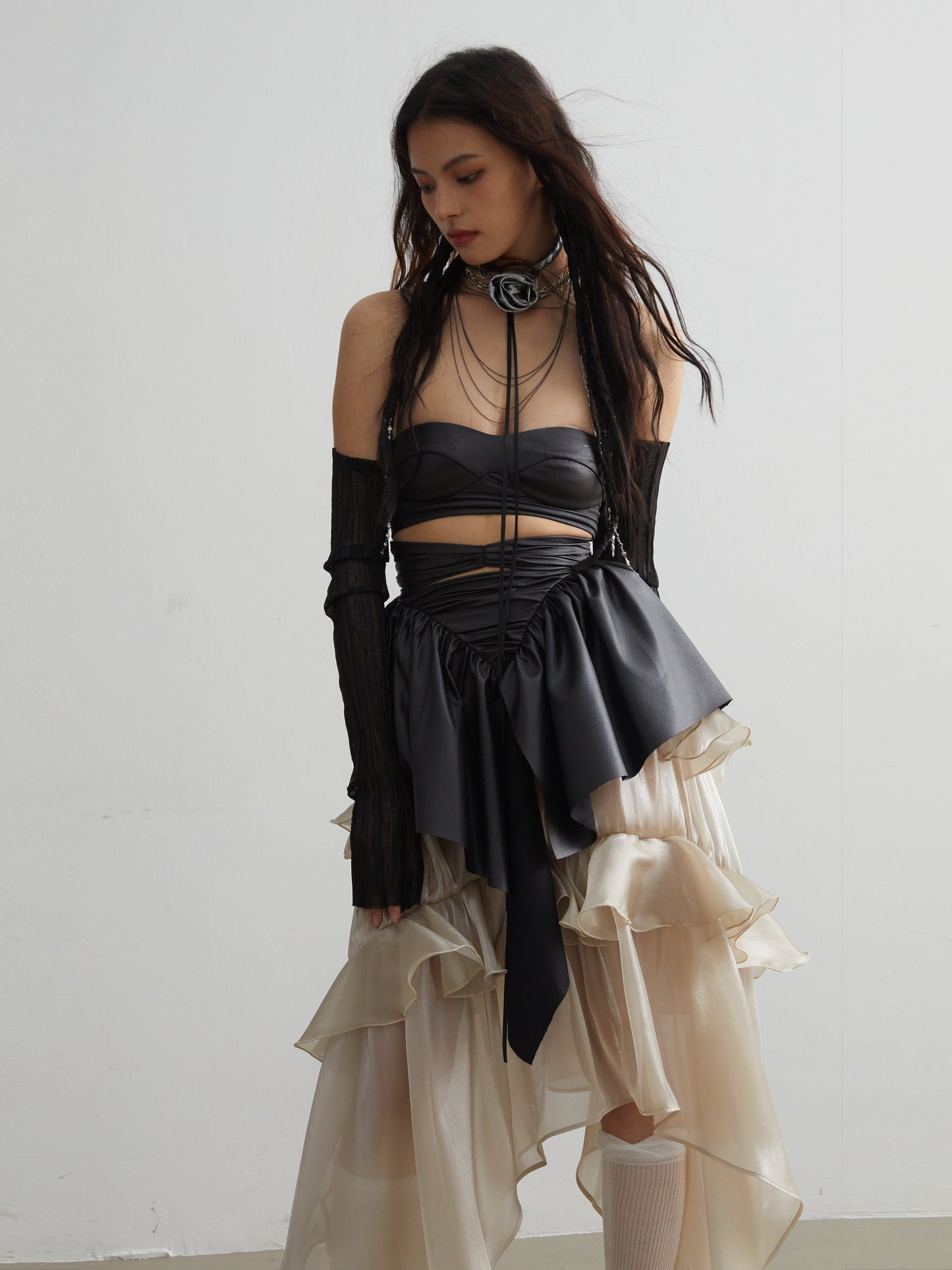 Nude Glossy Ruffled Goldfish Skirt