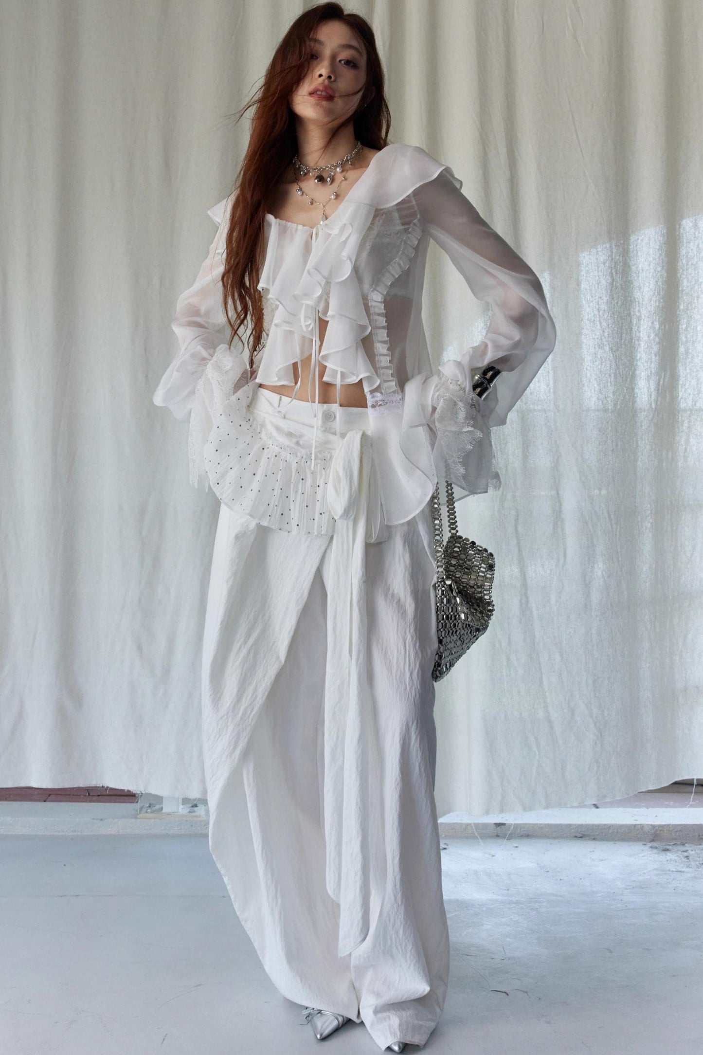 White Dream Sheer Ruffled Blouse
