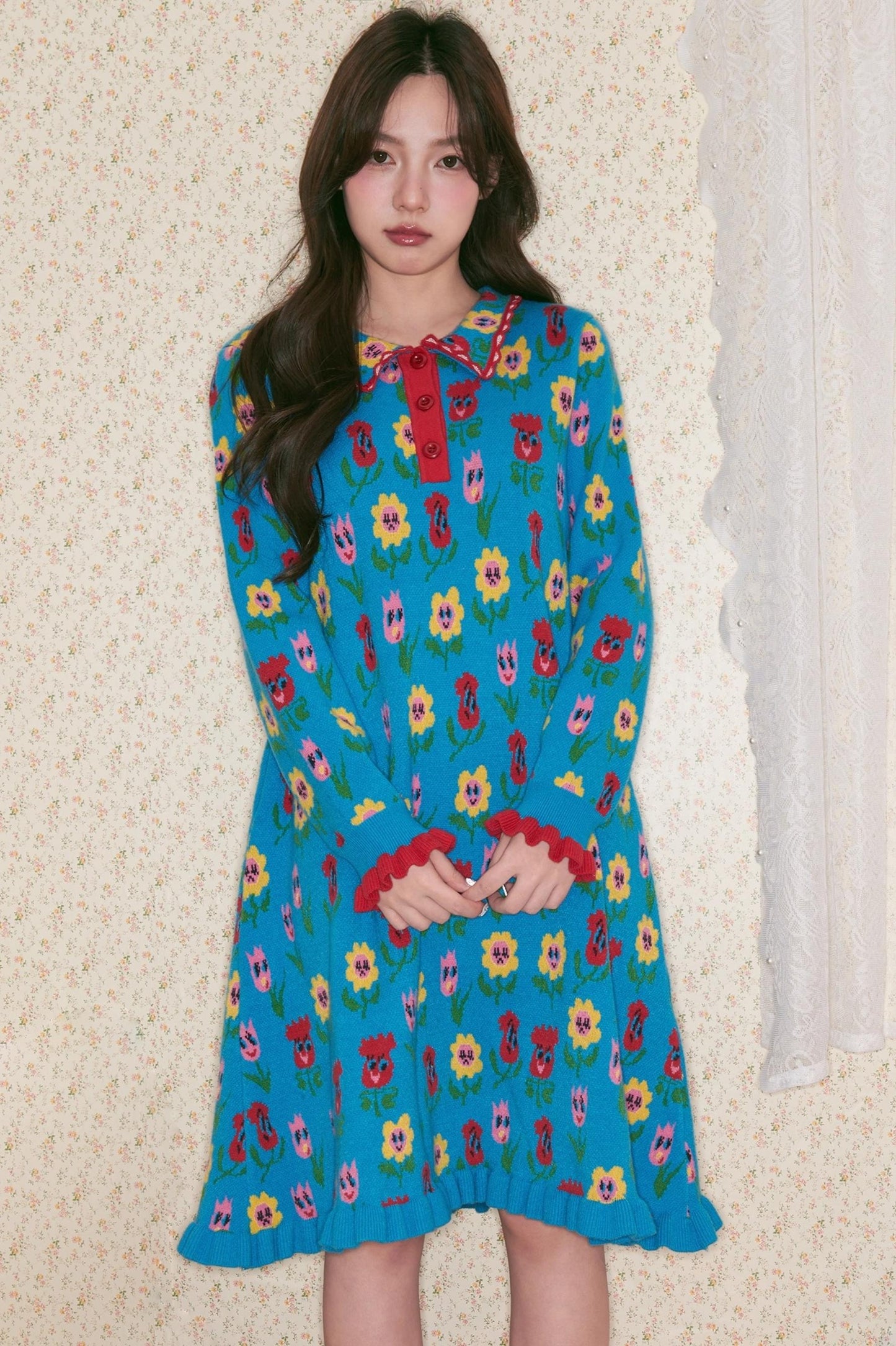 Blue Flower Knitted Dress