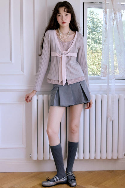Fake Two-Piece Knitted Shirt Top