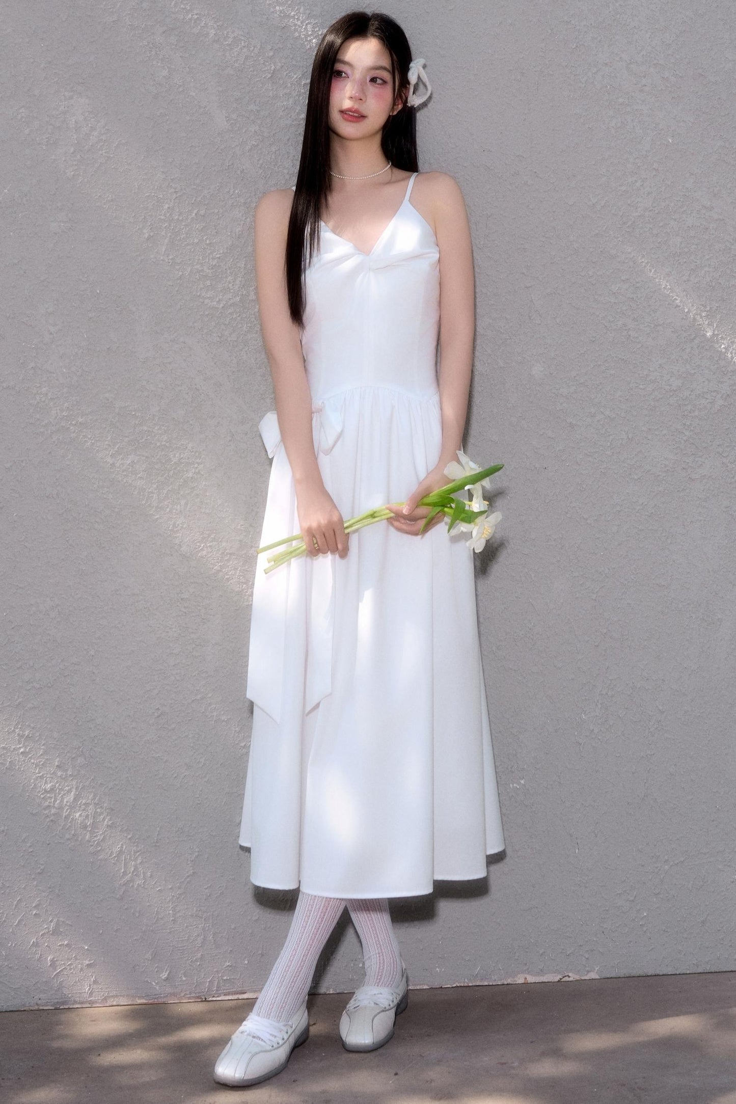 Twisted Bow Halter Pleated Dress