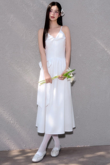 Twisted Bow Halter Pleated Dress