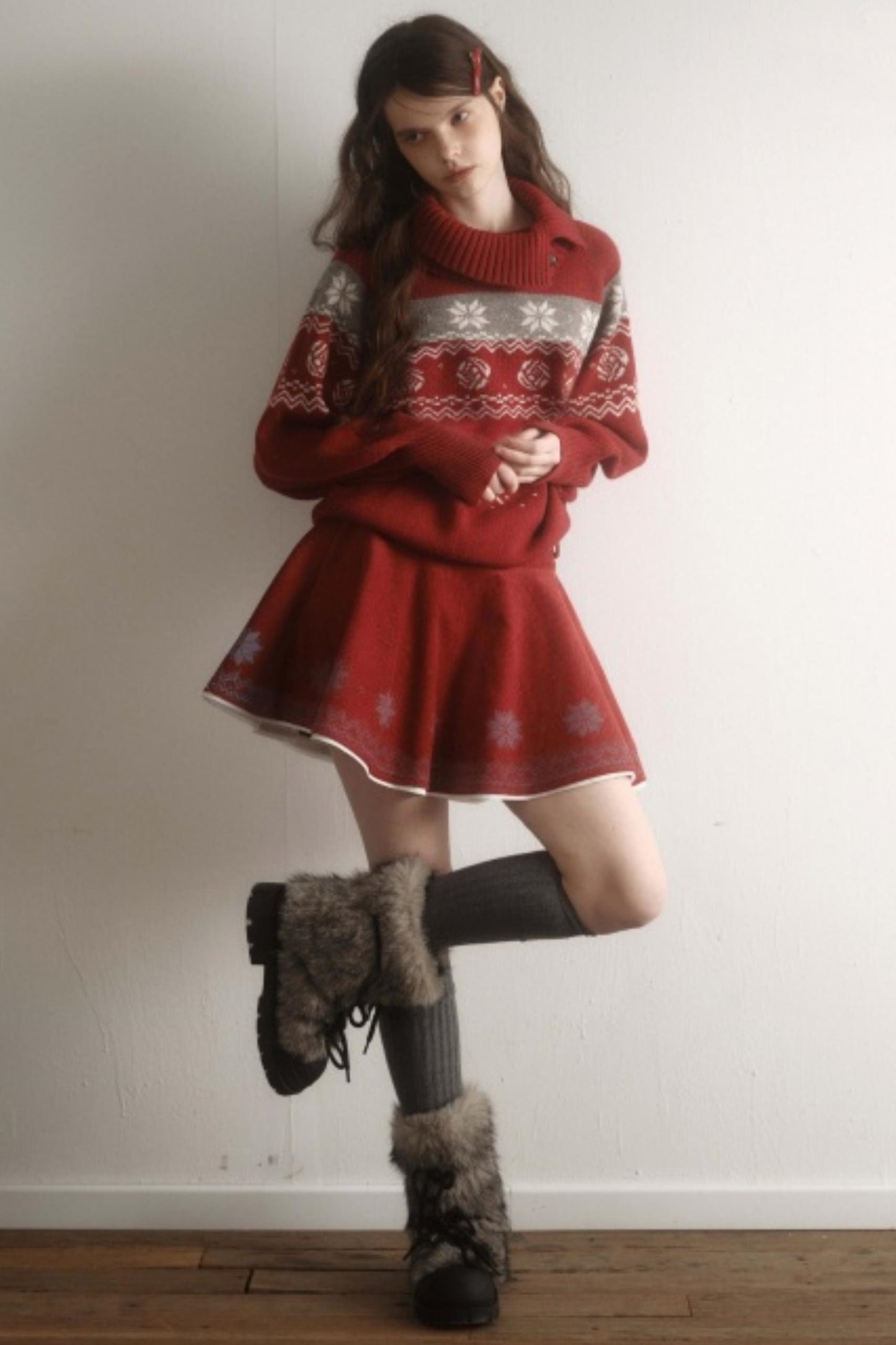 Velvet Cat Patch Wool Sweater Set-Up