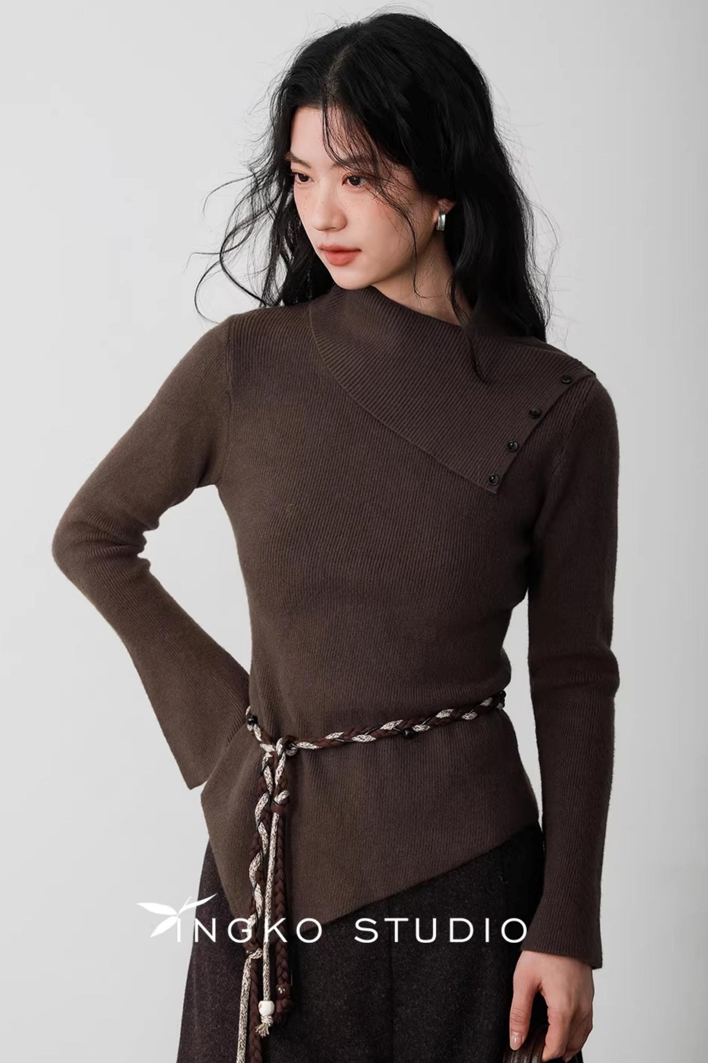 Hollow Slanted Collar Sweater