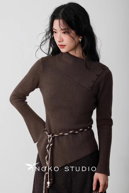 Hollow Slanted Collar Sweater