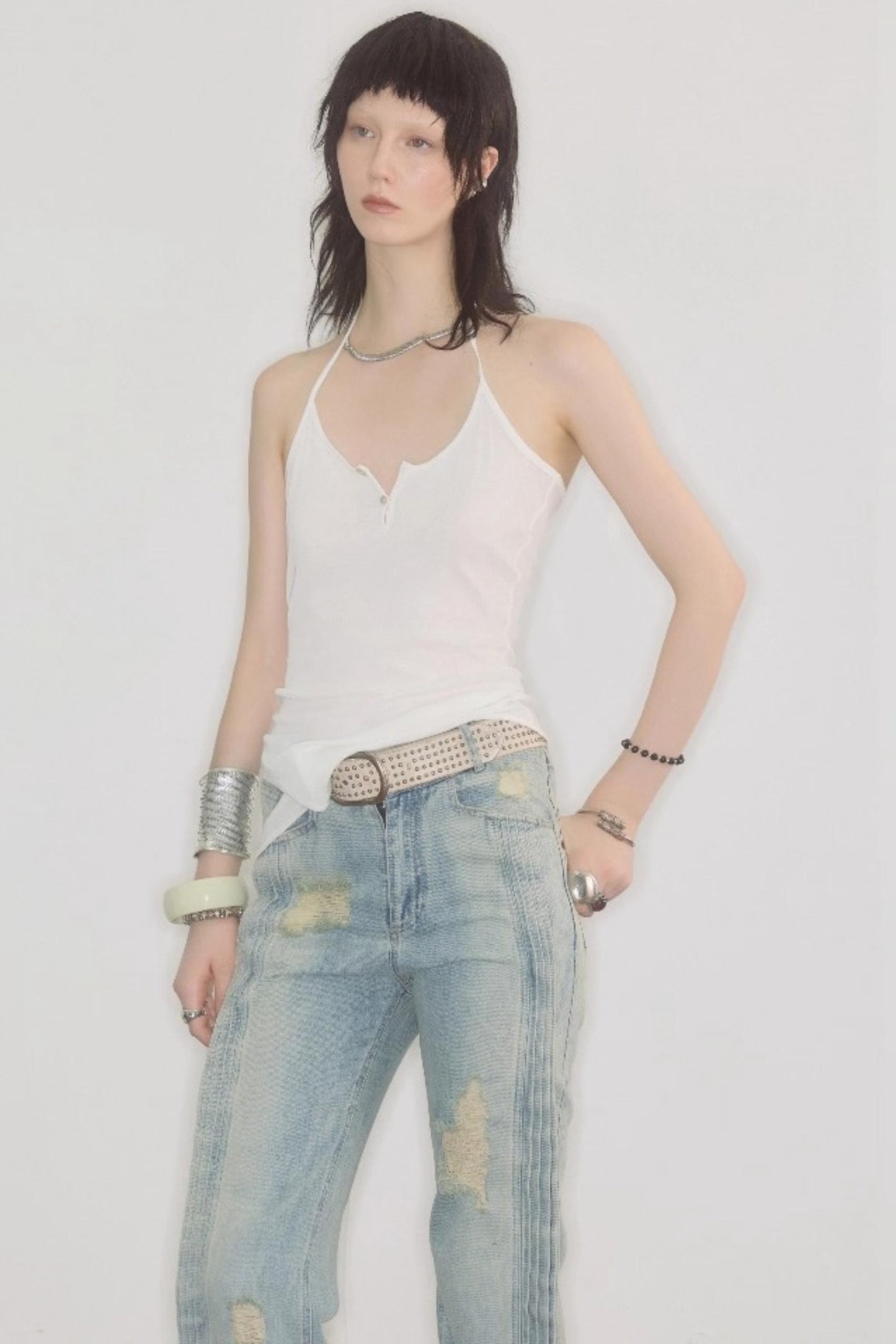 Breathable Layered Halter Neck Top