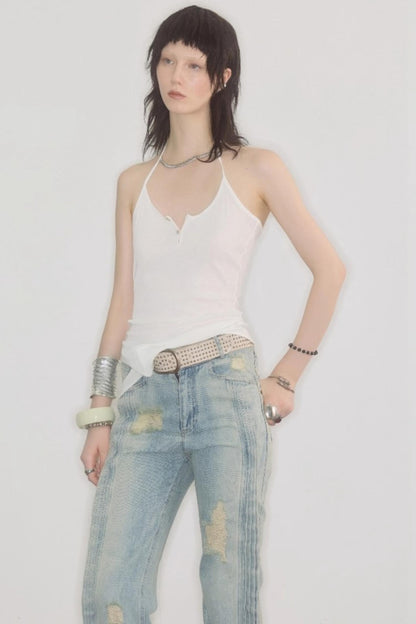 Breathable Layered Halter Neck Top