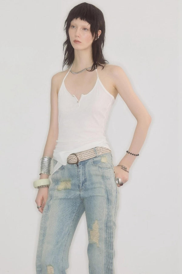 Breathable Layered Halter Neck Top