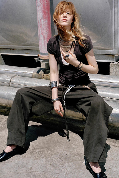 Deep V-neck Layered T-shirt