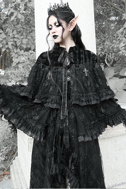 Gothic Dark Pattern Velvet Lace Cape