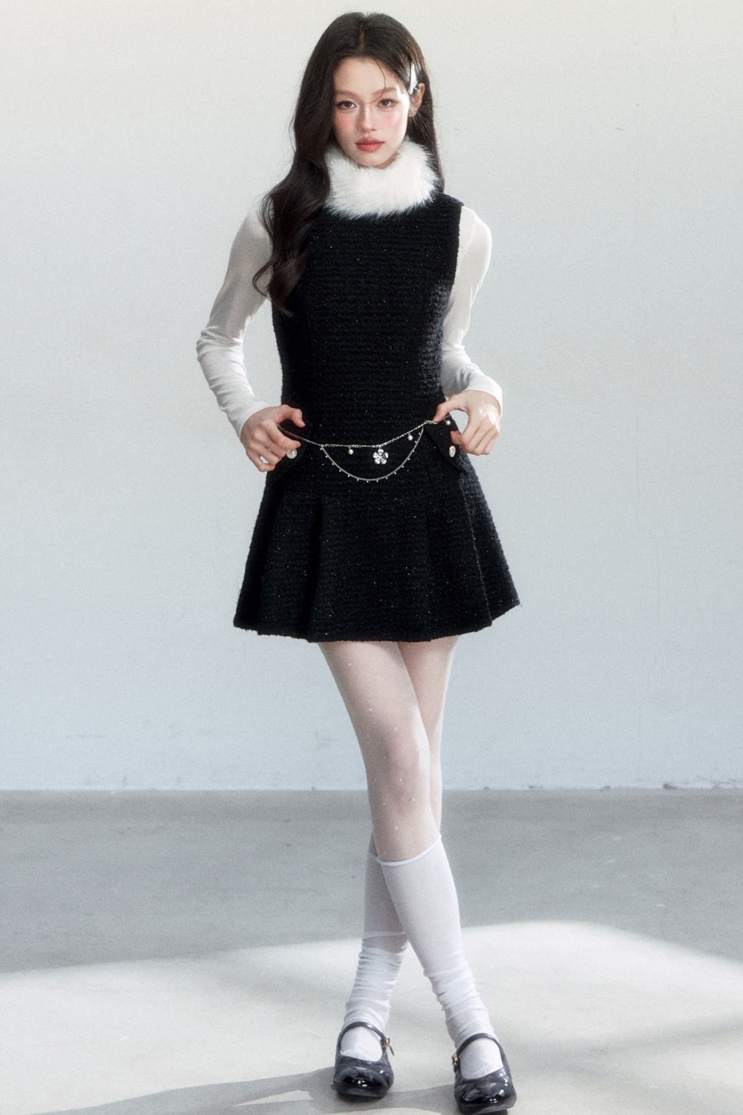 Elegant Tweed Pleated Dress