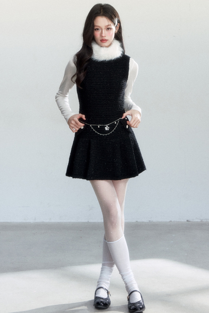Elegant Tweed Pleated Dress