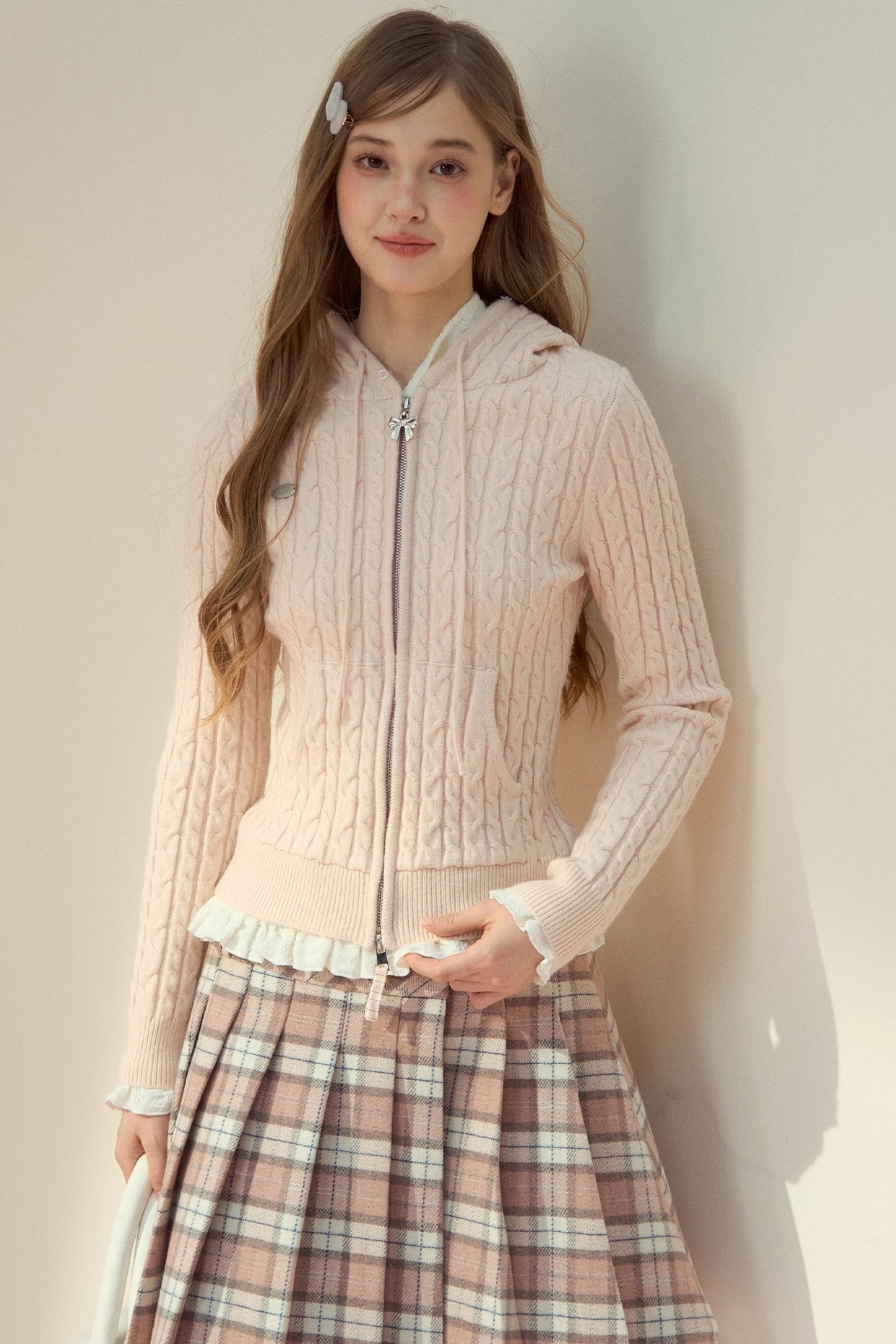 Fur Collar Detachable Knit Jacket