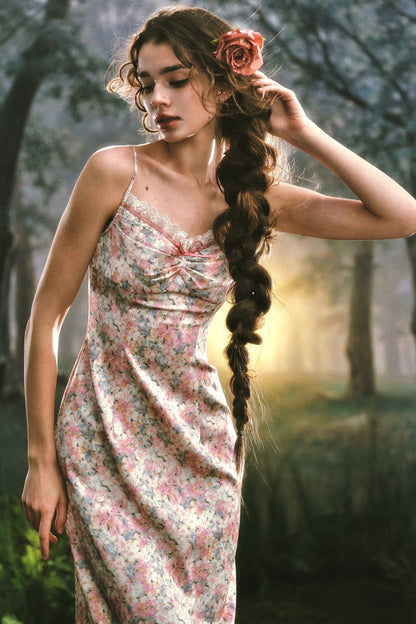 Satin Floral Camisole Dress Set-Up