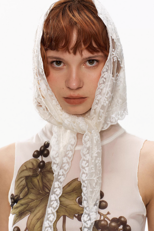 White Lace Embroidery Headscarf