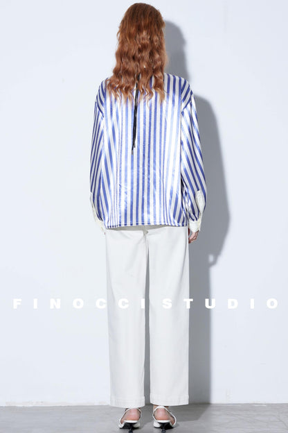 Blogger Satin Purple Stripe Shirt