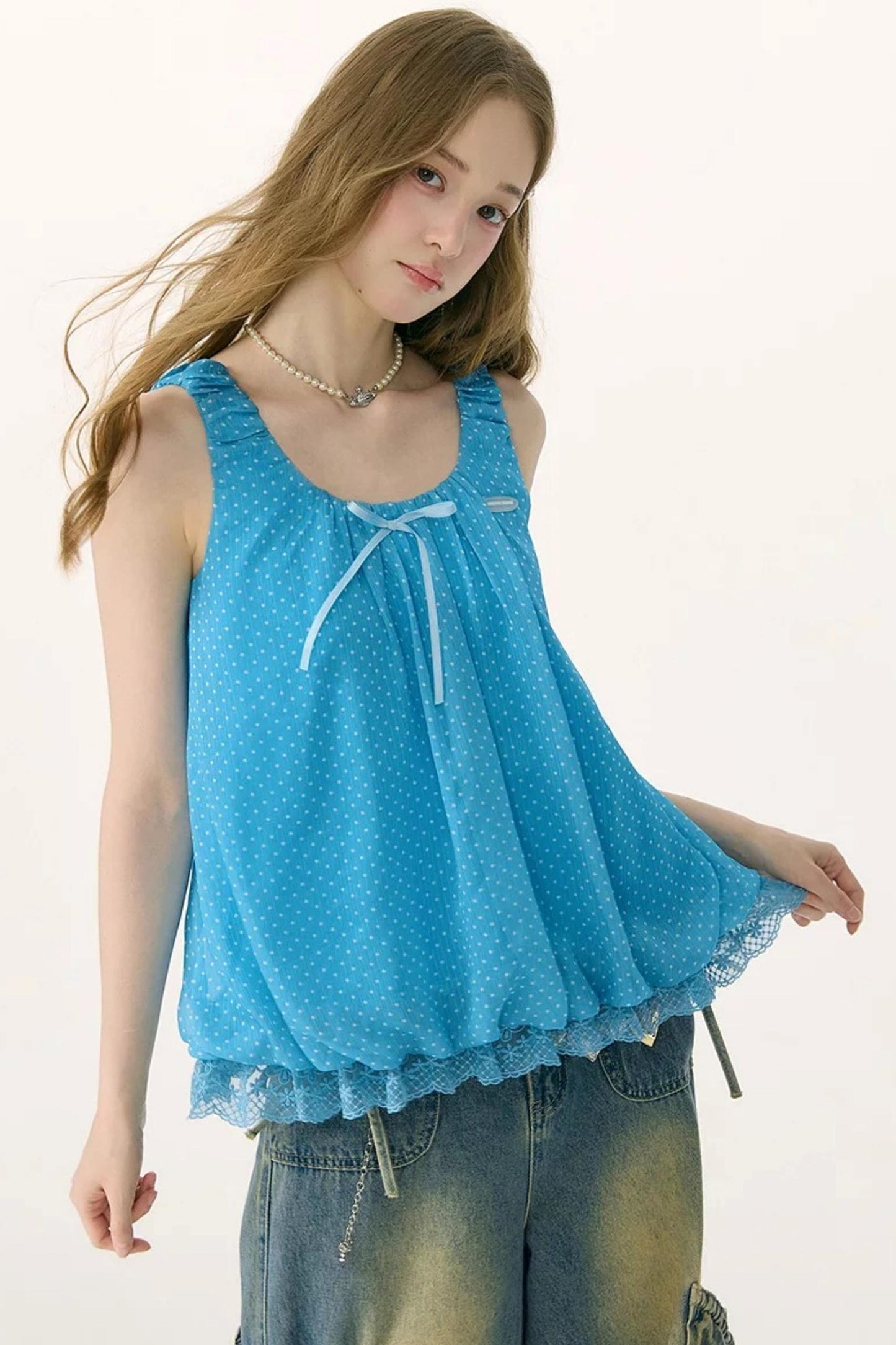 Sea Salt Lace Polka Dot Top