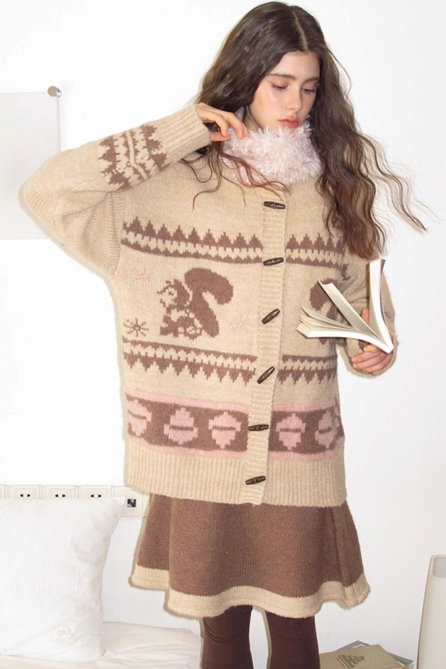 Pinecone Velvet Jacquard Sweater Skirt Set