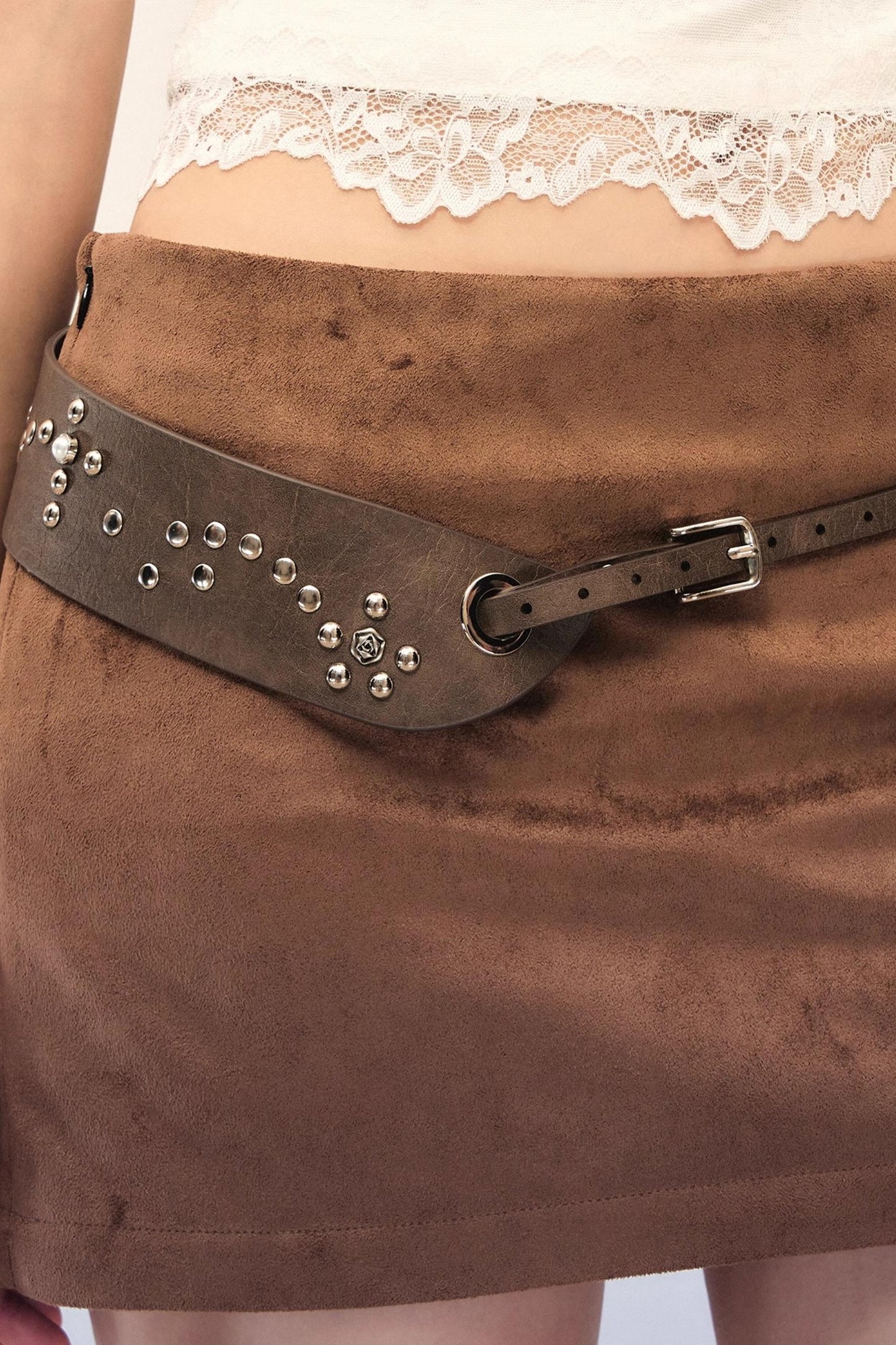 Irregular Brown Leather Adjustable Belt