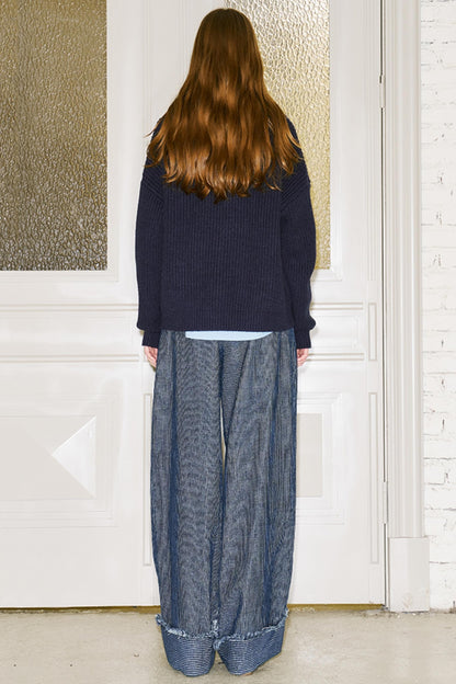 Ribbon Embroidery Crew Neck Top