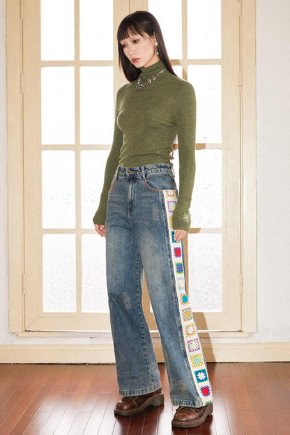 Retro Stitch Wide Jeans