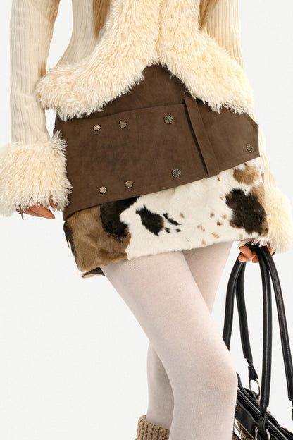 Retro Cow Print Leather Skirt