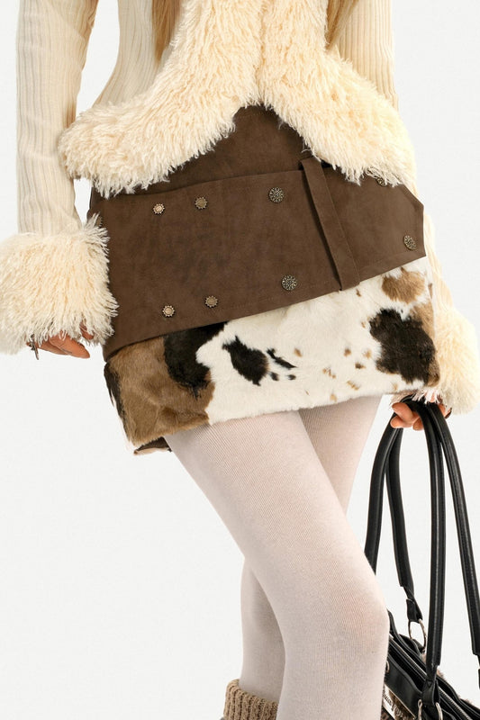 Retro Cow Print Leather Skirt