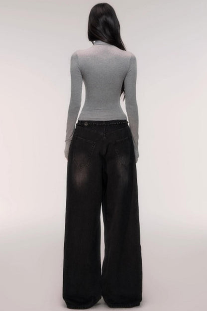 Washed High-Waisted Wide-Leg Jeans