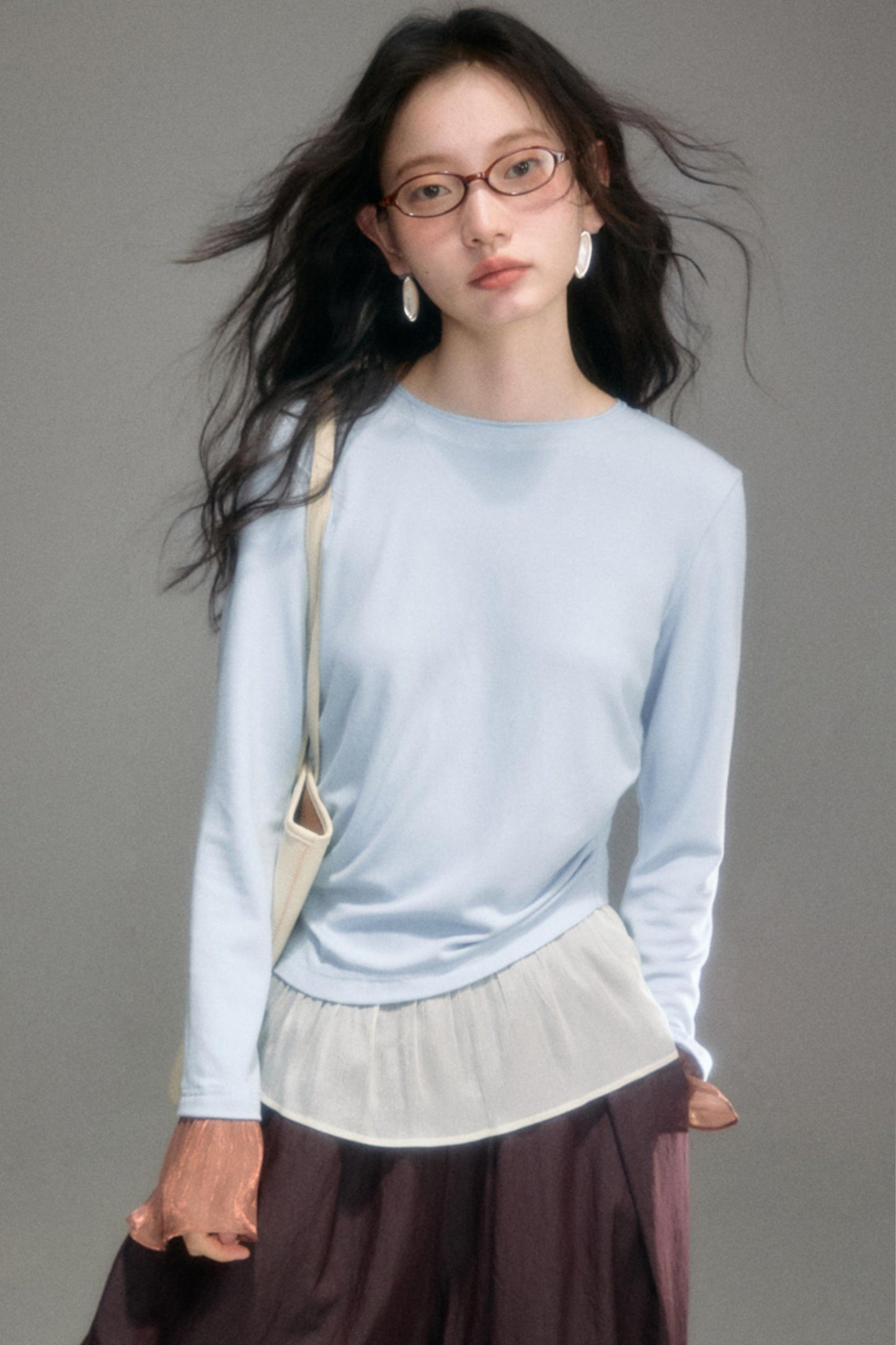 Knitted Panel Long-Sleeved T-Shirt