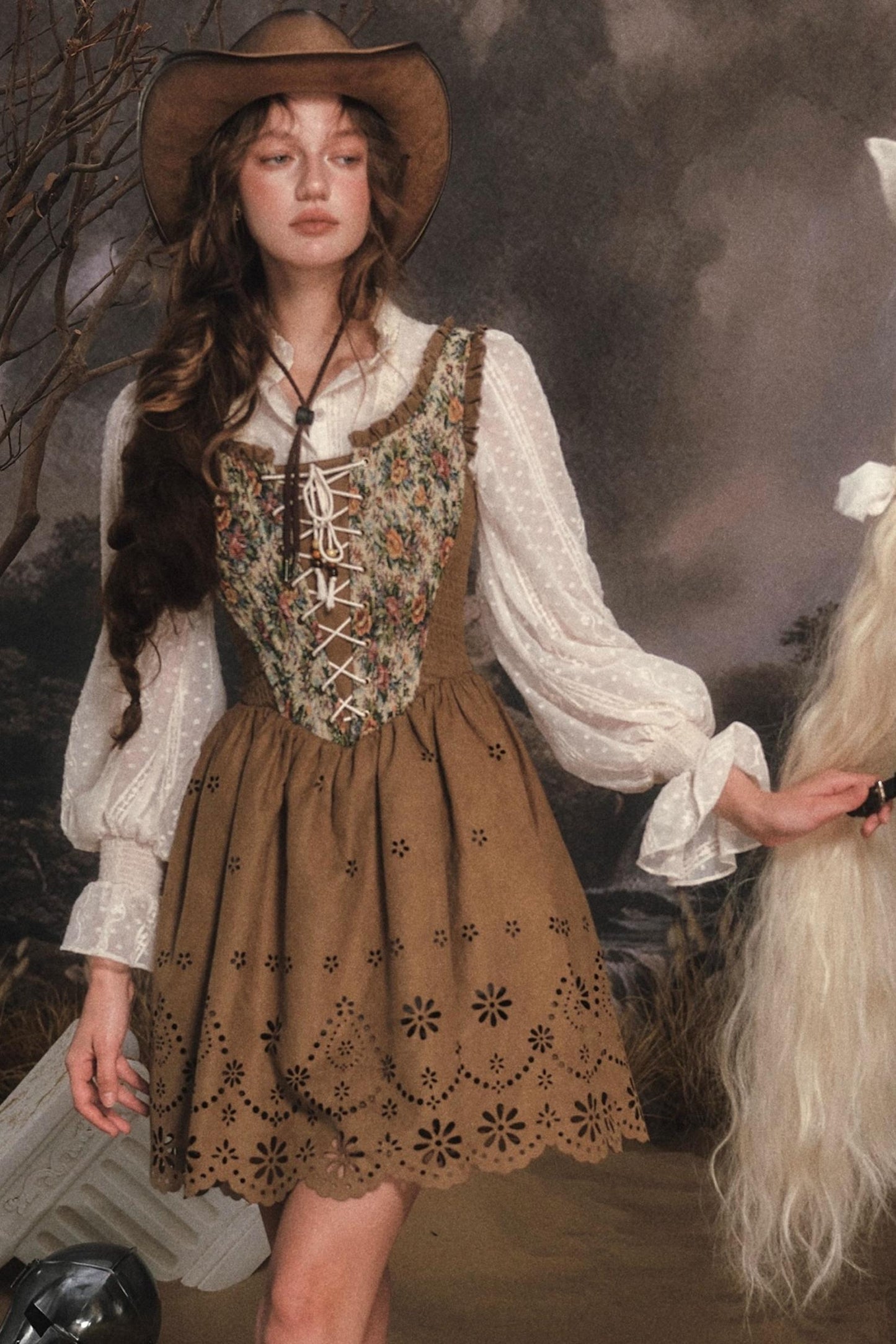 Vintage Country Print Suede Dress Set-Up